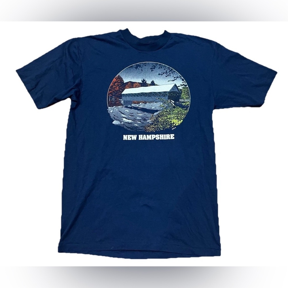 Vintage New Hampshire T-Shirt Shirt Adult Mens Large Covered‎ Bridge 1989